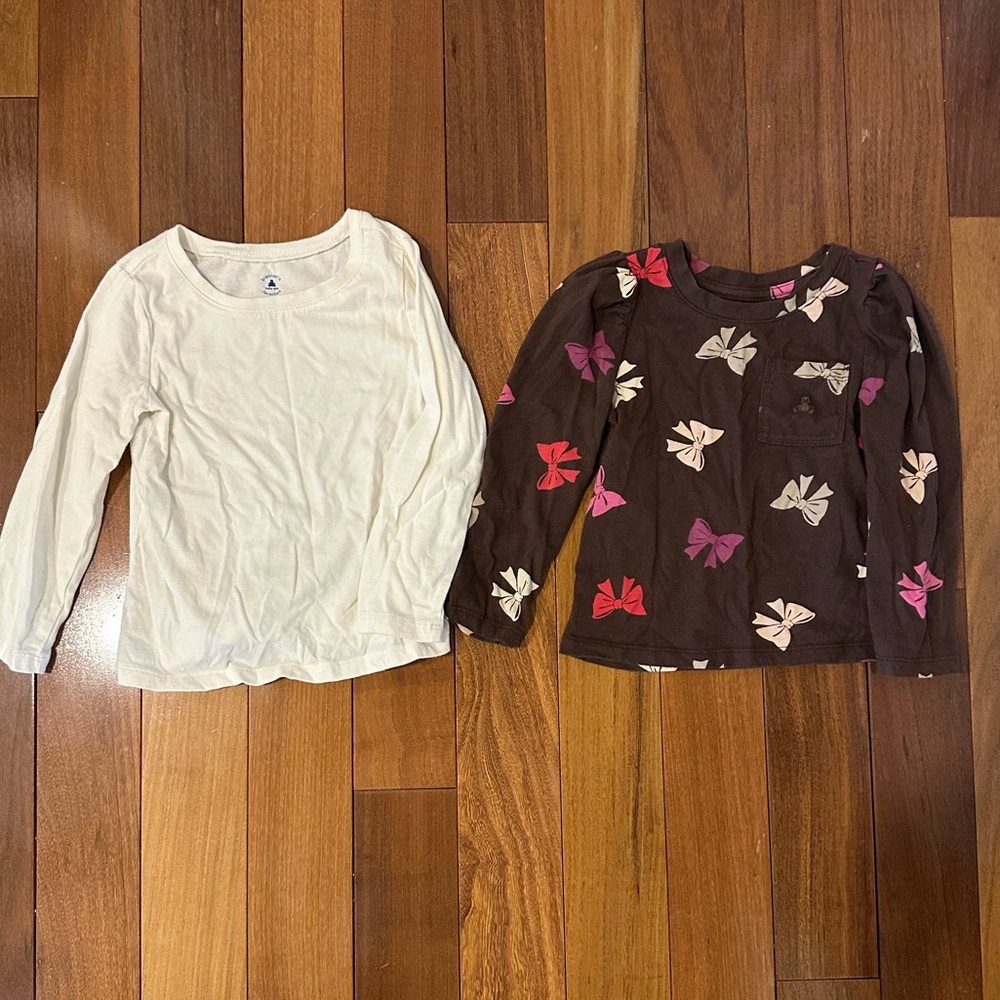 Kids Long Sleeve Bow Print Shirt - Brown and solid cream